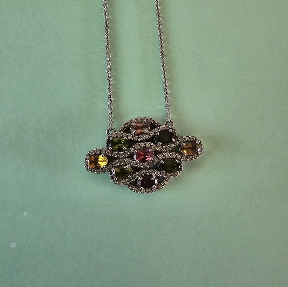Multi- color Tourmaline and Zircon 925 sterling silver necklace. - Picture 5 of 16